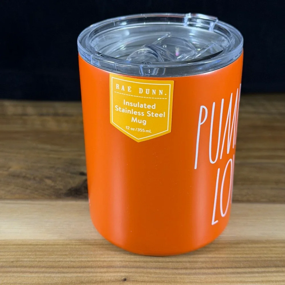 Rae Dunn Pumpkin Love Orange Insulated Stainless Steel Mug 12oz with Lid MUH24 - Picture 3 of 5